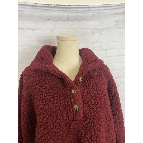 ⭐ 3/$15 Ultra Flirt 2X Red Teddy Quarter Button Up Fleece Pullover - Picture 2 of 6
